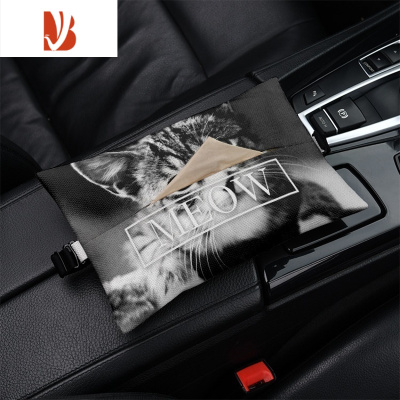 三维工匠北欧猫 车载纸巾盒抽纸盒车内挂式纸巾套扶手箱遮阳板通用奔驰 车载抽纸-北欧猫4