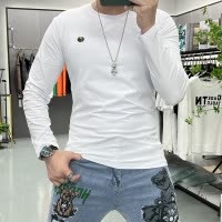 春秋新款男士长袖T恤打底衫小标简约圆领内搭上衣欧货男装时尚潮i