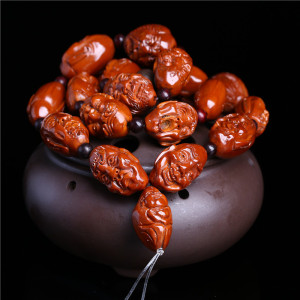 机刷包浆橄榄核雕刻十八罗汉佛珠手链红油老核手串手持男女送女朋友老婆情人节七夕生日礼物 均色