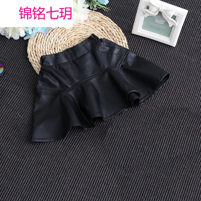 锦铭七玥2018潮范儿童中小童裙子春款女童百搭PU皮纯色皮裙童装代发短裙