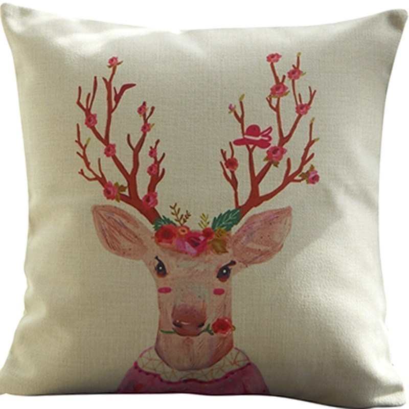 家柏饰(CORATED)抱枕北欧棉麻用布艺卧室客厅沙发女生大靠背靠垫套 粉色麋鹿 45X45cm[枕套]