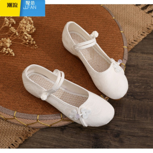 聚范新款老北京布鞋坡跟禅意低跟绣花鞋搭配纱裙旗袍茶艺师单鞋女