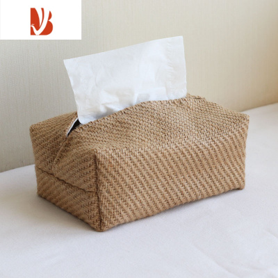 三维工匠日式简约纸巾盒家用客厅民宿棉麻布艺抽纸盒黄麻纸巾套长方形文艺 斜纹·黄麻 纸巾套