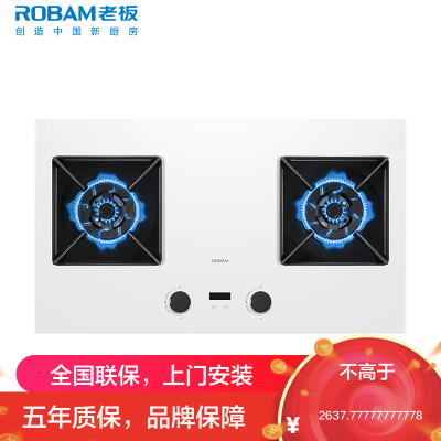 老板(Robam)盐系G2燃气灶天然气双灶家用5.2kW烟灶联动 国家补贴20% 定时灶一级能效JZT-57BA-G2