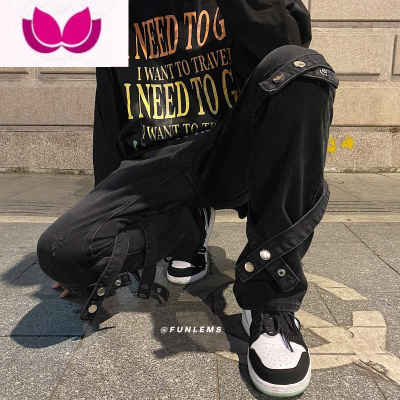 七斓微喇叭牛仔裤男直筒宽松飘带设计感工装裤vintage欧美高街vibe裤