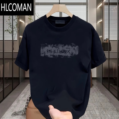 HLCOMAN2025夏季新款短袖T恤男潮流印花内搭打底衫港风男生圆领上衣
