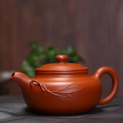 美帮汇紫砂壶朱泥仿古贴竹叶全手工茶具茶壶家用泡茶壶