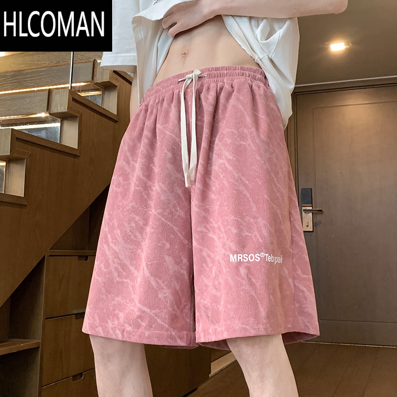 HLCOMAN水波纹花短裤男夏季薄款沙滩休闲大码美式宽松大裤衩运动五分裤子