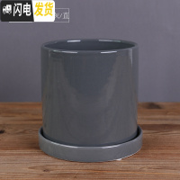 三维工匠ins北欧风格简约圆柱黑白色哑光带托盘陶瓷 亮光灰·直·陶瓷托盘 小号&middot;口径10cm高11花盆容器