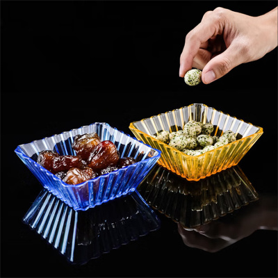 亚克力小吃碟果盘果碟瓜子盘子 清吧干果盘方形ktv酒吧小吃水果盘 编织纹小吃碟