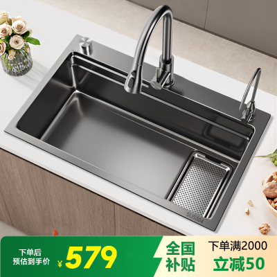 水槽单槽 304不锈钢 集渣槽 洗菜盆 大单槽水槽304不锈钢洗碗槽台下盆加厚112