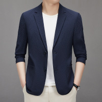 春夏单层泡泡纱弹力西装男士韩版修身免烫休闲青年便西服