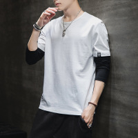 初秋长袖T恤男士插肩撞色韩版圆领全棉休闲空白衫打底衫