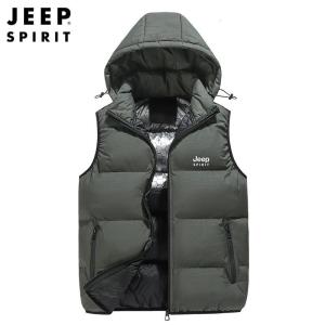 JEEPspirit马甲男冬季新款无袖外穿棉服保暖连帽石墨烯外套2985