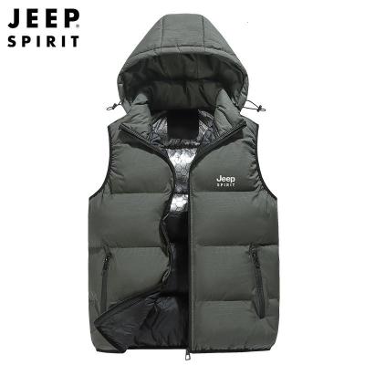 JEEPspirit马甲男冬季新款无袖外穿棉服保暖连帽石墨烯外套2985