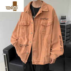 YANXU美式复古刺绣毛边oversize牛仔夹克男高街嘻哈宽松百搭外套