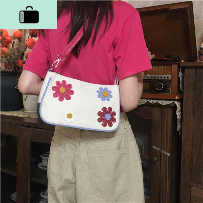 小众设计包包2020新款潮中古款撞色复古花朵法棍包帆布简约腋下包NEW LAKE女士单肩包