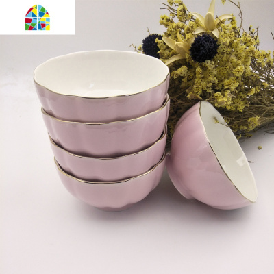 景德镇家用碗盘套装简约南瓜镶金边陶瓷餐具套装加厚防烫防滑微波 FENGHOU 南瓜碗-米黄色4.5英寸10个图片色