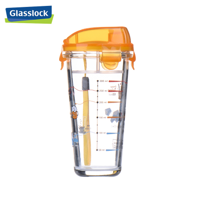 三光云彩(GLASSLOCK韩国进口玻璃水杯茶杯泡茶果汁杯牛奶杯可爱创意水杯刻度杯带绳子PC318450ml随手杯黄色