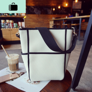2020新款帆布水桶子母包包休闲百搭撞色单肩包大容量网红女包大号NEW LAKE女士手提包