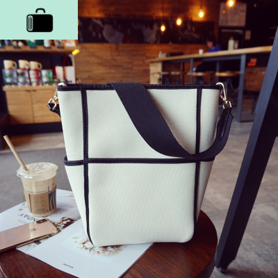 2020新款帆布水桶子母包包休闲百搭撞色单肩包大容量网红女包大号NEW LAKE女士手提包