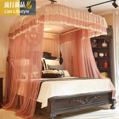 u型导轨蚊帐轨道三开宫廷公主美式双人加密1.5米1.8m2米床家用 三维工匠