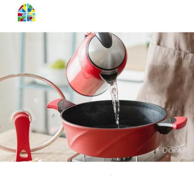 韩国汤锅煎锅不粘锅电磁炉燃气28cm蒸锅火锅小炖锅 FENGHOU 28CM粉色深煎锅+赠品都有