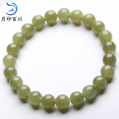 月印百川和田玉圆珠手串男女款浅青玉手链附送证书手链