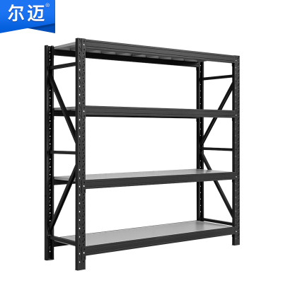 尔迈 仓储货架置物架货物展示架超市仓库钢制金属重型货架 200*200*60cm 500kg/层 黑色