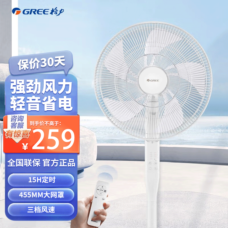 格力(GREE)电风扇家用落地扇大风量低音节能立式遥控风扇摇头电扇预约定时座地扇 学生五叶风扇 FD-40X77Bh5