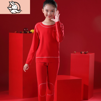 HUAYANGTU活力四射本命年保暖德绒加绒套装中大童女童棉棉内衣套装冬内衣童