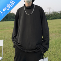 喻娄纯色长袖T恤男日系休闲高领上衣春秋季潮流宽松潮牌ins内搭打底衫