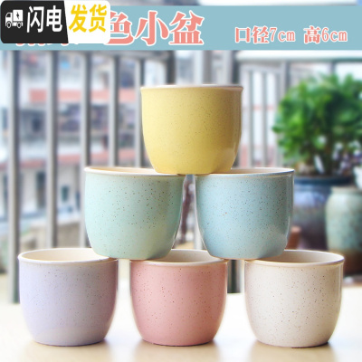三维工匠多肉花盆陶瓷带托盘创意可爱套装组合粗陶小号个性 米白色糖果6色小盆 中等花盆容器