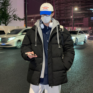情侣装棉服冬季加厚保暖棉衣魔术贴纯色连帽棉袄宽松假两件棉衣潮