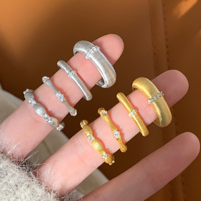 纯银中古风磨砂拉丝戒指女轻奢高级感温柔排钻食指戒气质指环送女朋友老婆情人节七夕生日礼物