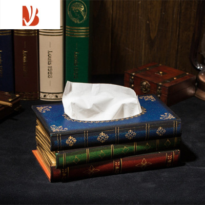 三维工匠创意时尚假书抽纸盒客厅家用茶几个性纸巾盒 美式复古书形收纳盒 蓝色仿真书纸巾盒