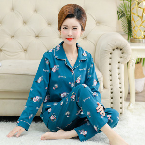 中老年睡衣女士新款长袖开衫翻领女款秋冬季两件套棉质家居服套装