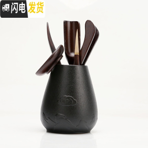 三维工匠户外旅行茶具套装快客杯日式功夫黑陶茶杯简易简约小套便携包随身 高原黑陶黑檀木茶工具套装