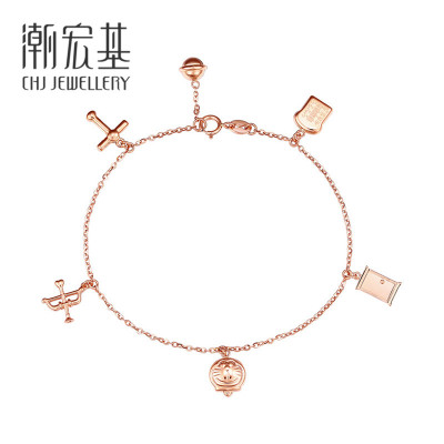 潮宏基哆啦A梦魔法伴我同行卡通18K金玫瑰金彩金手链手饰女简约时尚FQ