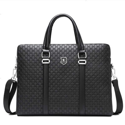 男包手提包商务单肩包斜挎包牛皮压花电脑公文包大容量潮