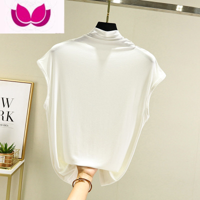 七斓秋季新款莫代尔半高领T恤女夏季薄款修身内搭上衣纯色百搭打底衫