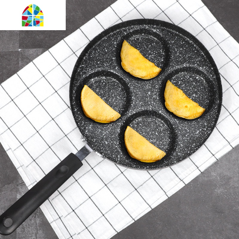 四孔鸡蛋汉堡机不粘锅底锅家用早餐煎饼锅煎蛋蛋饺锅模具 FENGHOU 木纹四孔电磁炉通用加厚加深+硅胶铲+油刷煎锅