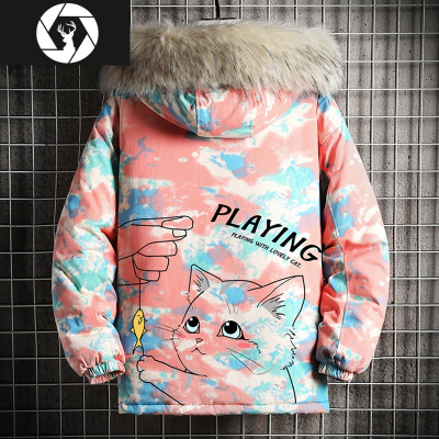 HongZun棉衣男士胖子过冬迷彩羽绒棉服加肥加大码情侣装大毛领加厚棉外套棉衣