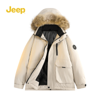 Jeep吉普羽绒服冬季男士户外极寒加厚保暖连帽工装外套派克滑雪服