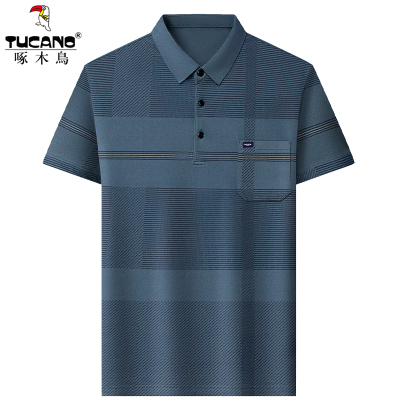 啄木鸟爸爸t恤男士短袖夏季中老年人男装有口袋polo衫上衣服夏装