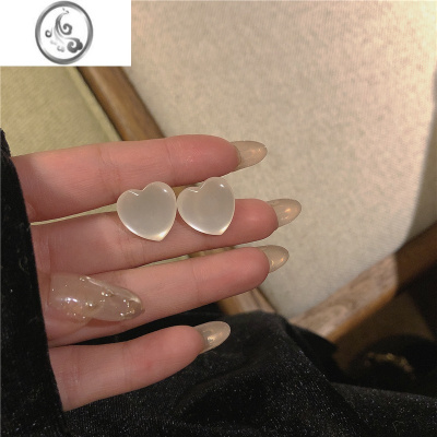 JiMi白月光猫眼石光泽桃心超仙耳环女韩国高级感百搭法式耳钉耳饰耳夹