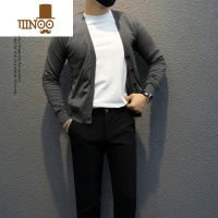 YANXU早秋薄款纯色简约针织开衫男英伦复古单排扣修身短款毛衣小外套男