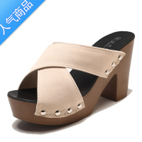 SUNTEK2019欧美夏季新款防水台粗跟高跟女凉拖鞋性感一字拖鱼嘴厚底女拖