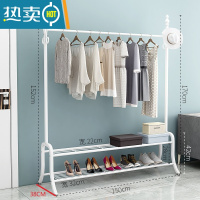 敬平衣架落地卧室内单杆式凉衣架家用收纳置物架挂衣架简易晒晾衣架子 双置物板加高款150*170白色(双重收纳更多东西)