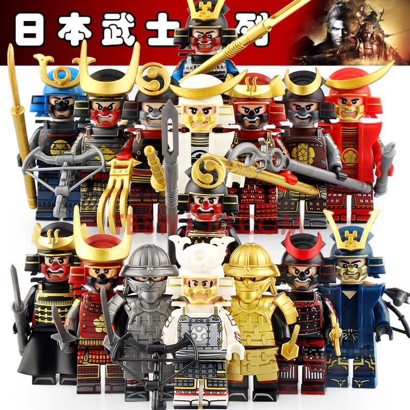 颗粒积木人仔日本武士东洋铠甲刺客士兵军事人偶模型拼装儿童玩具礼物